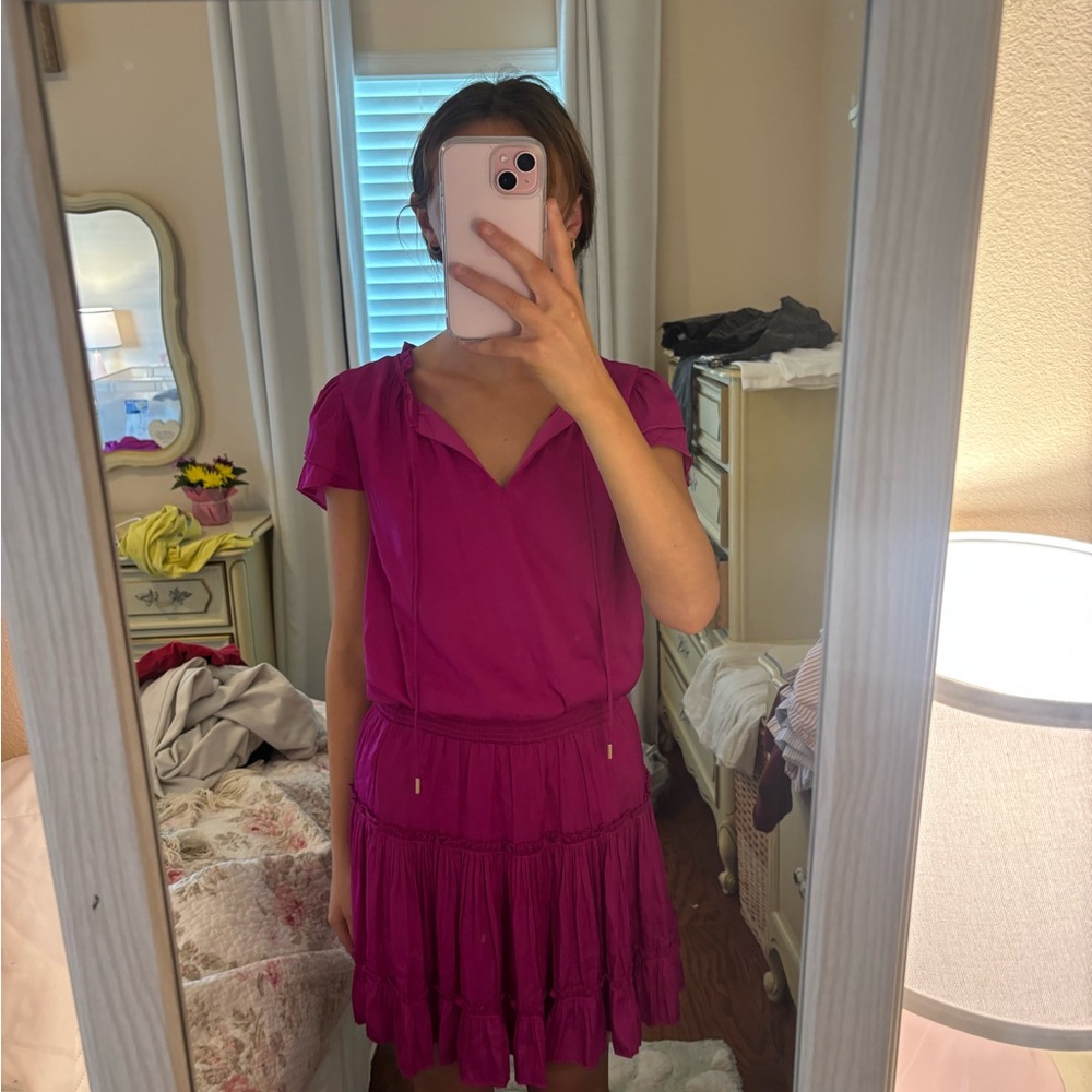 Skies Are Blue Pink Flutter Sleeve V-Neck Sundress